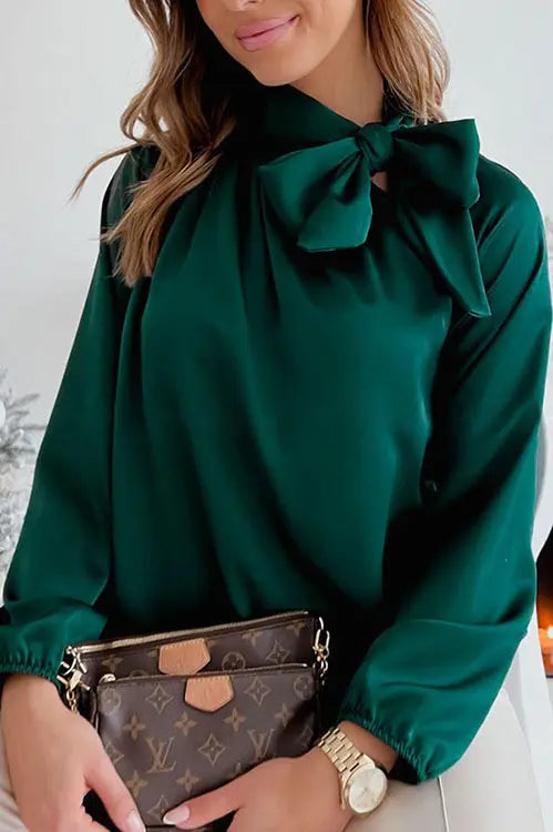 Tie Neck Long Sleeve Blouse - Fashionpara