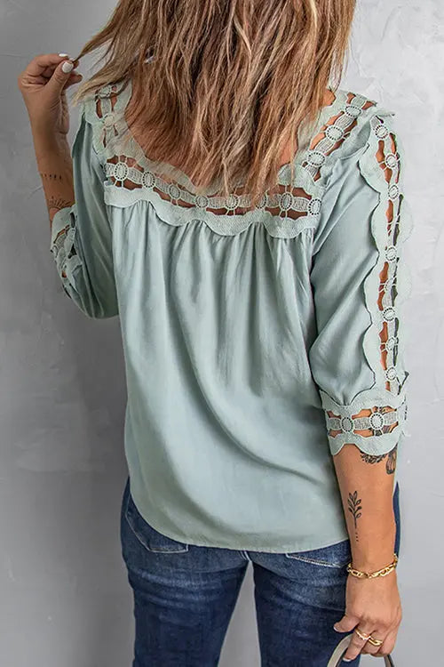 Crochet Trim Hollow Blouse - Fashionpara