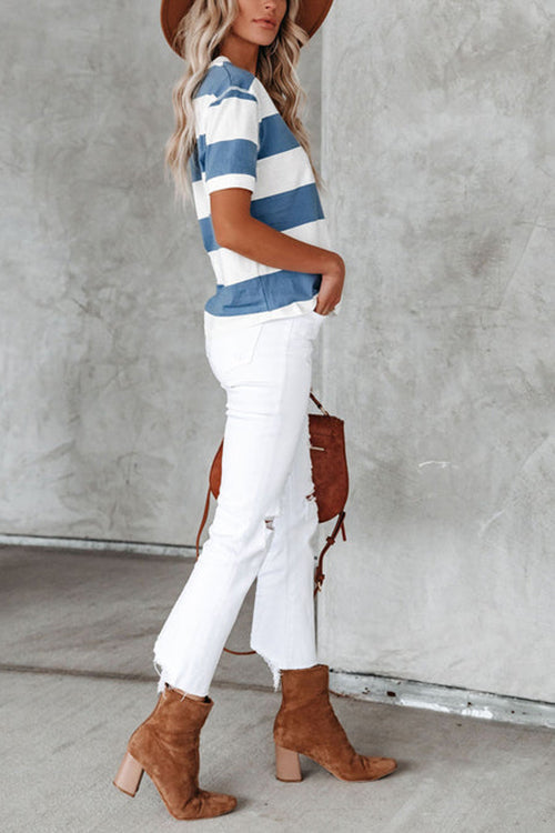 Wide Stripe O Neck Tee - Fashionpara