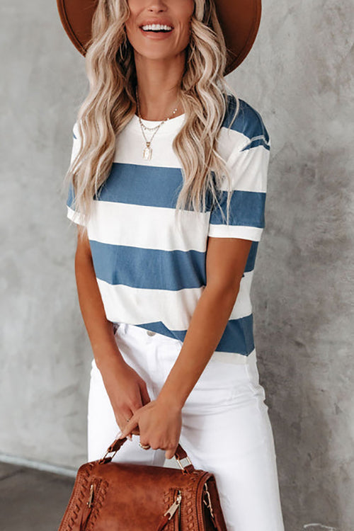 Wide Stripe O Neck Tee - Fashionpara