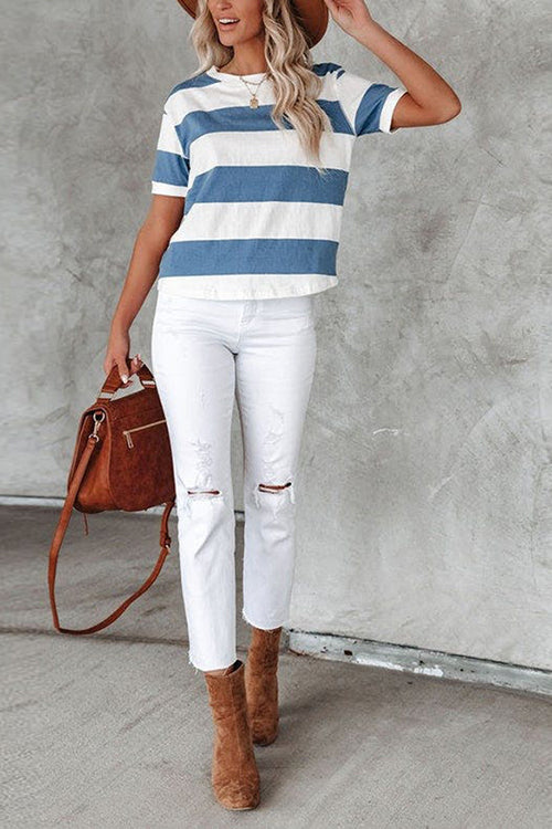 Wide Stripe O Neck Tee - Fashionpara