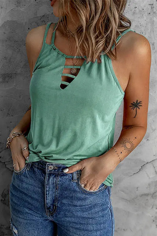 Hollow Criss Cross Tank Top - Fashionpara