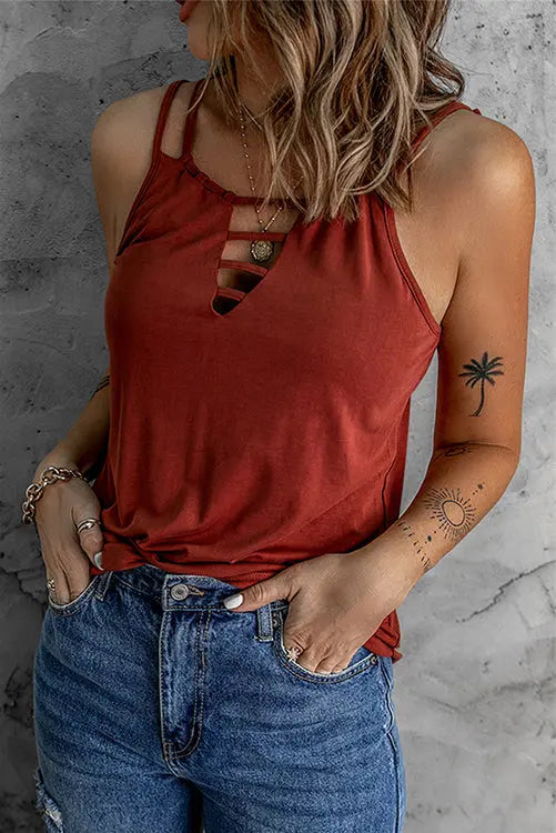 Hollow Criss Cross Tank Top - Fashionpara