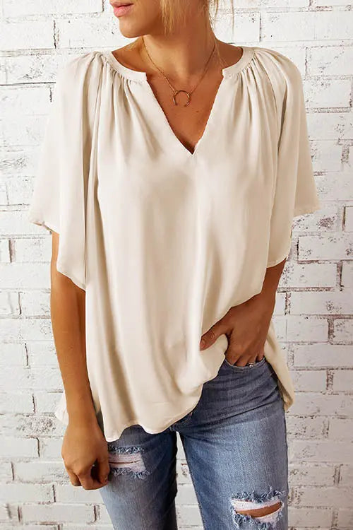 Oversized V Neck Blouse - Fashionpara