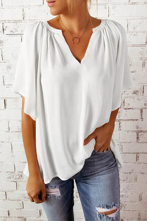 Oversized V Neck Blouse - Fashionpara