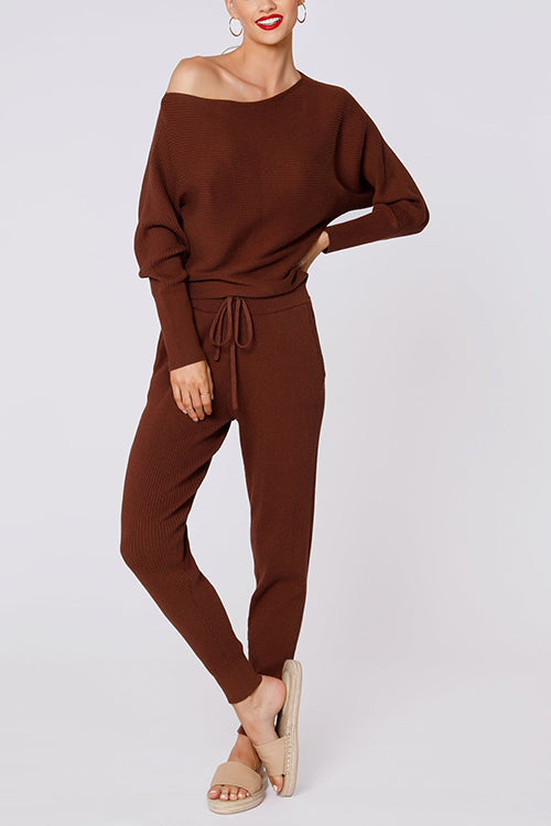 Boat Neck Long Sleeve Pants Sets - Fashionpara
