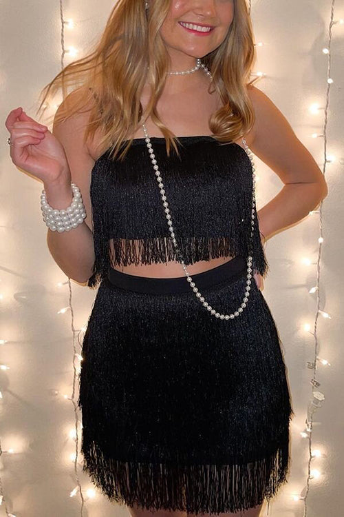 Layer Tassels Skirts Set - Fashionpara