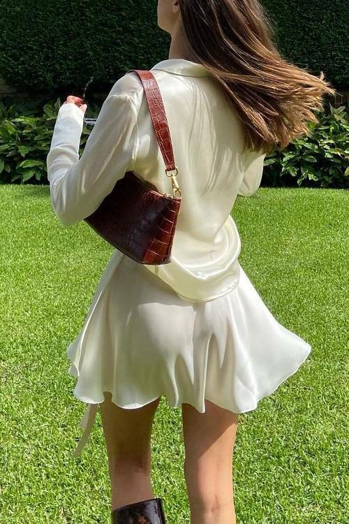 Button Flares Sleeve Skirts Set - Fashionpara