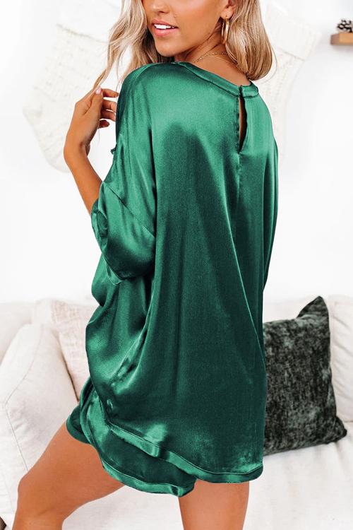Satin Loose T Shirt Shorts Set - Fashionpara