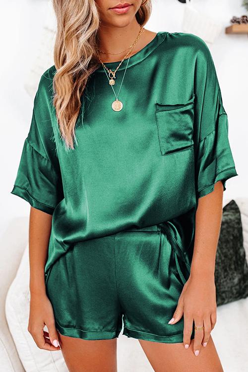 Satin Loose T Shirt Shorts Set - Fashionpara