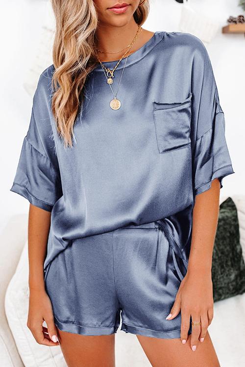 Satin Loose T Shirt Shorts Set - Fashionpara
