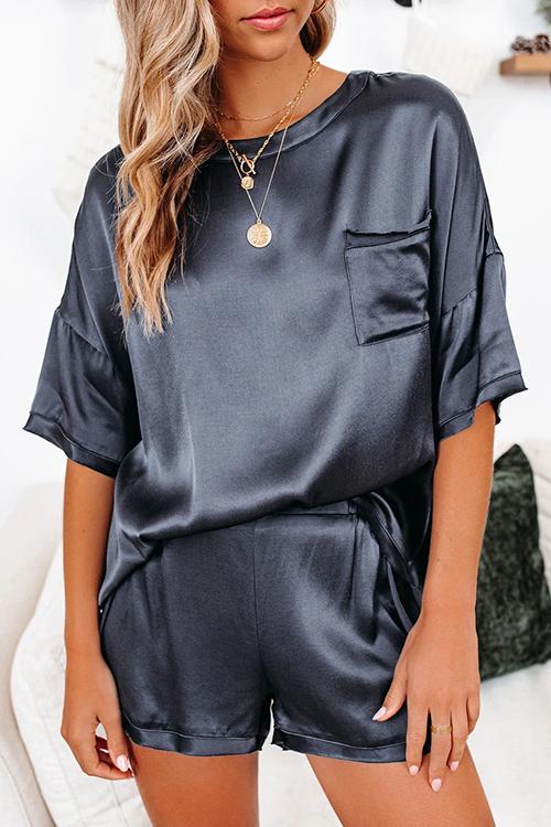Satin Loose T Shirt Shorts Set - Fashionpara