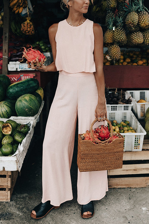 Solid Pockets Tank Pants Set - Fashionpara