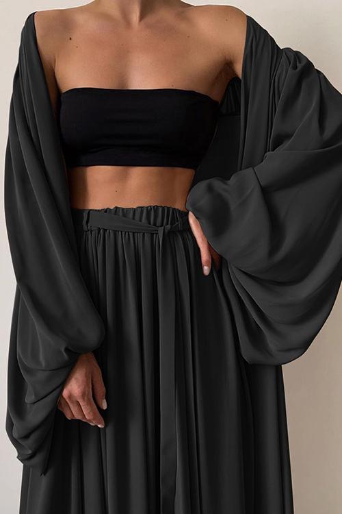 Flowing Puff Sleeve 3PC Cardigan Pants Set - Fashionpara