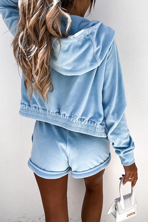 Solid Zipper Hoodie Jackets Shorts Set - Fashionpara