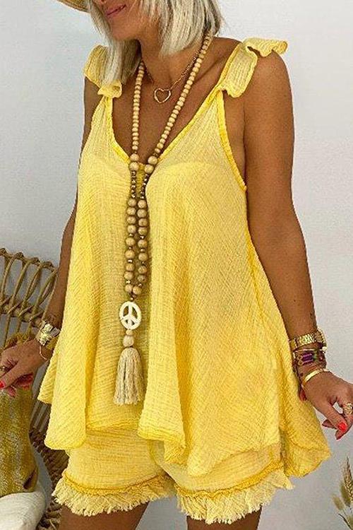 Ruffles Sleeveless Blouse Shorts Set - Fashionpara