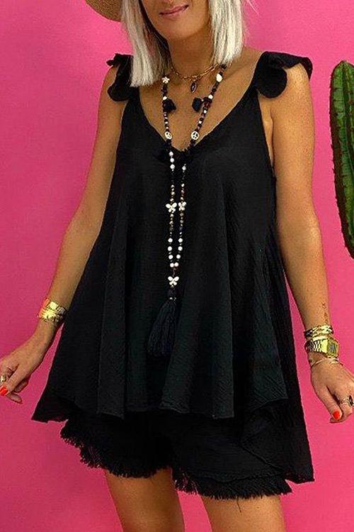 Ruffles Sleeveless Blouse Shorts Set - Fashionpara