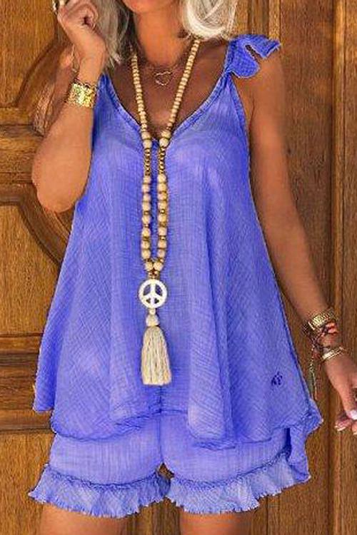 Ruffles Sleeveless Blouse Shorts Set - Fashionpara