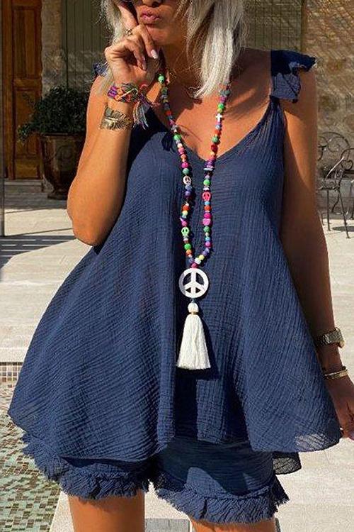 Ruffles Sleeveless Blouse Shorts Set - Fashionpara