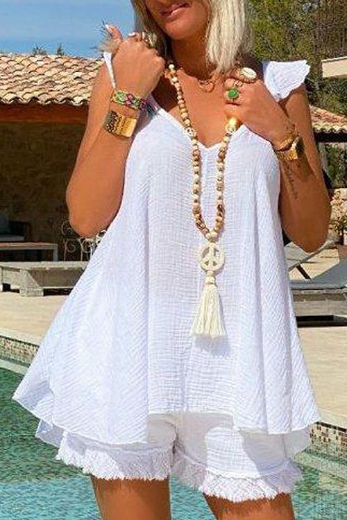 Ruffles Sleeveless Blouse Shorts Set - Fashionpara