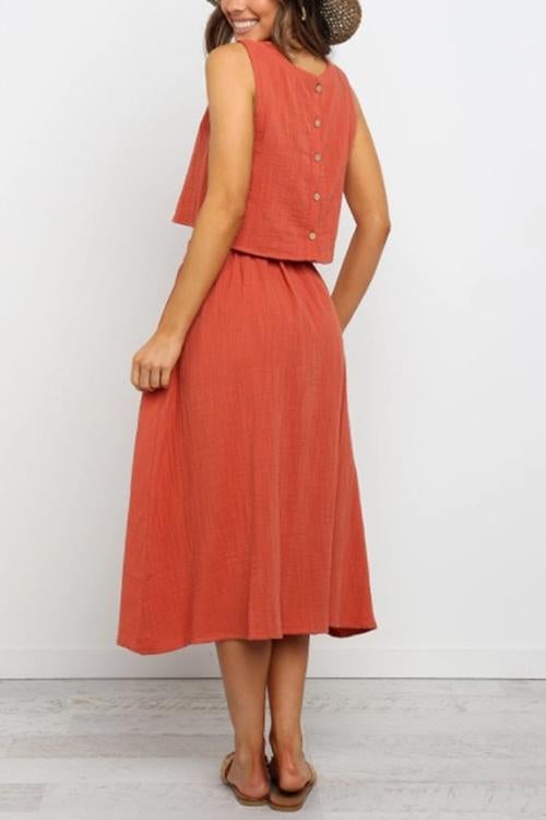 Button Decorate Vest Naxi Skirts Set - Fashionpara