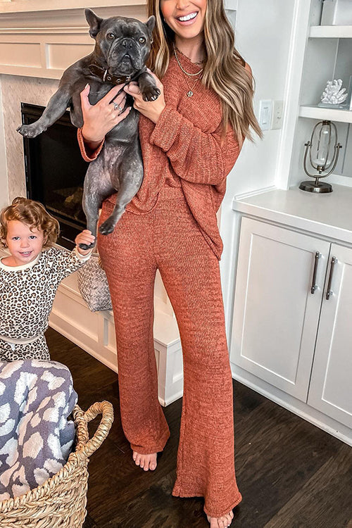 Solid Knit Dew Shouler Pants Sets - Fashionpara