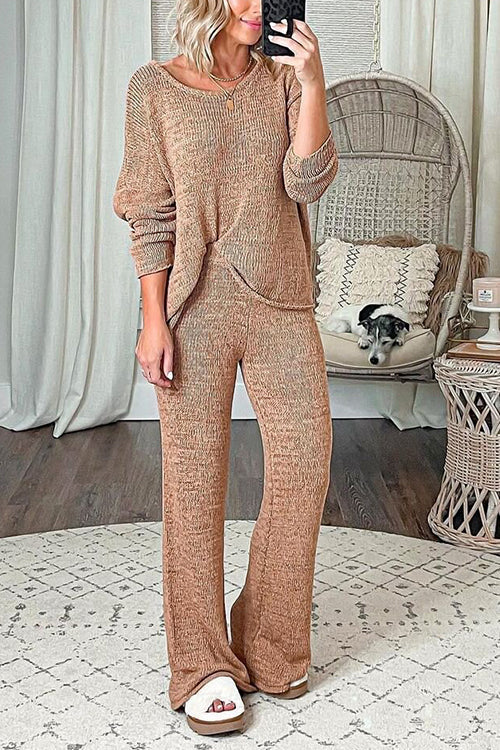 Solid Knit Dew Shouler Pants Sets - Fashionpara