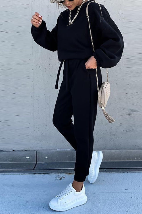 Solid Loose Hoodie Jogger Sets - Fashionpara