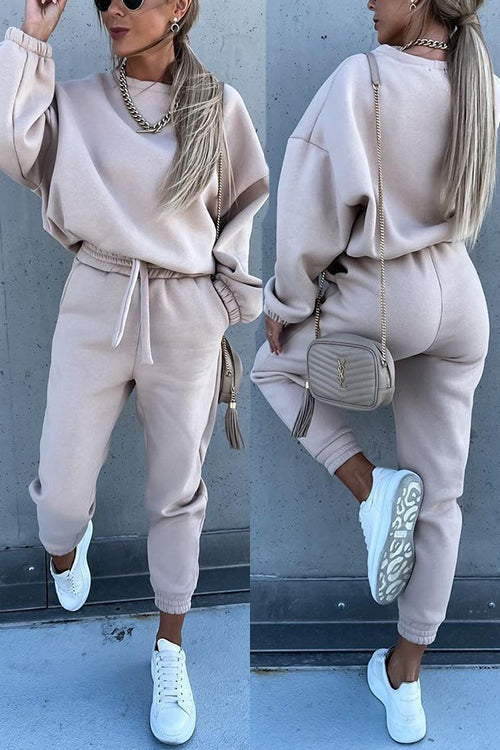 Solid Loose Hoodie Jogger Sets - Fashionpara