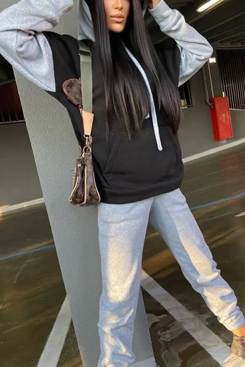 Color Block Hoodie & Sweatpants Set - Fashionpara