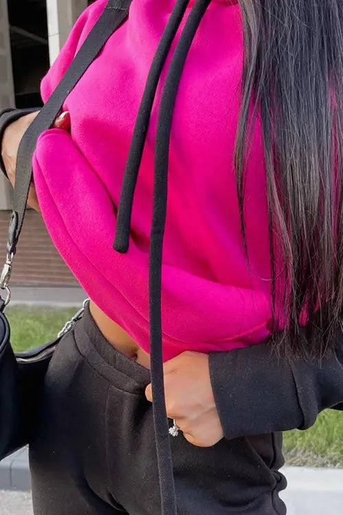 Color Block Hoodie & Sweatpants Set - Fashionpara