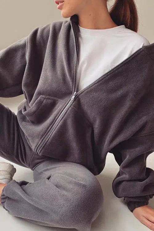 Zip Up Hooded Jacket Sweatpants Sports Set - Fashionpara