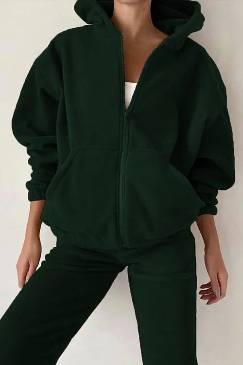 Zip Up Hooded Jacket Sweatpants Sports Set - Fashionpara