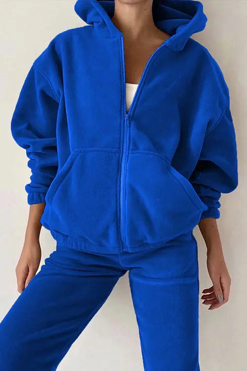 Zip Up Hooded Jacket Sweatpants Sports Set - Fashionpara