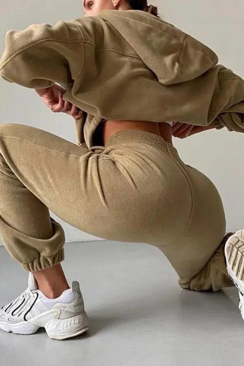 Zip Up Hooded Jacket Sweatpants Sports Set - Fashionpara