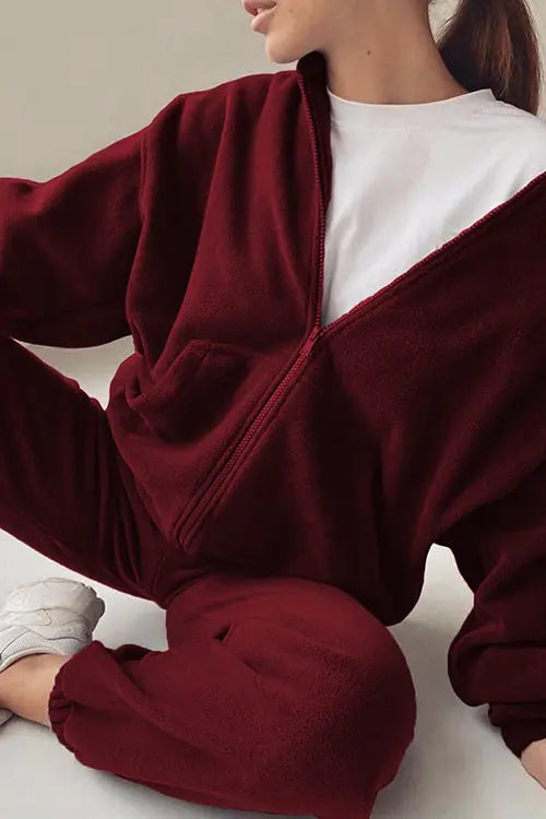 Zip Up Hooded Jacket Sweatpants Sports Set - Fashionpara