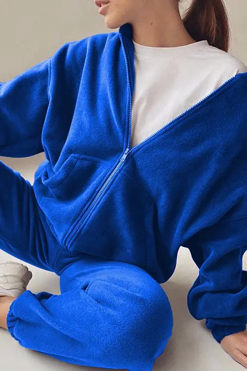 Zip Up Hooded Jacket Sweatpants Sports Set - Fashionpara