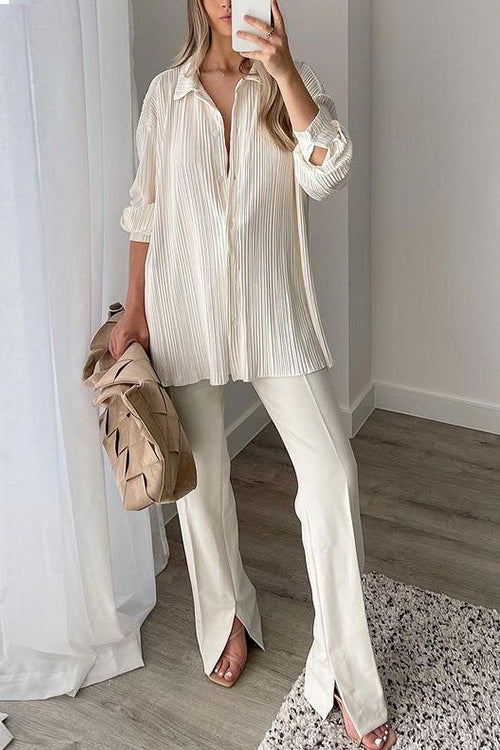 Pleated Oversized Shirt and Trouser Set - Fashionpara
