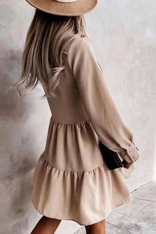 Button Layered Long Sleeve Mini Dress - Fashionpara