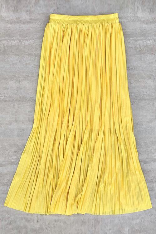 Metallic Pleated Maxi Skirts Fashionpara
