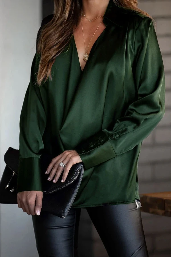 Satin Collared Drape Blouse - Fashionpara