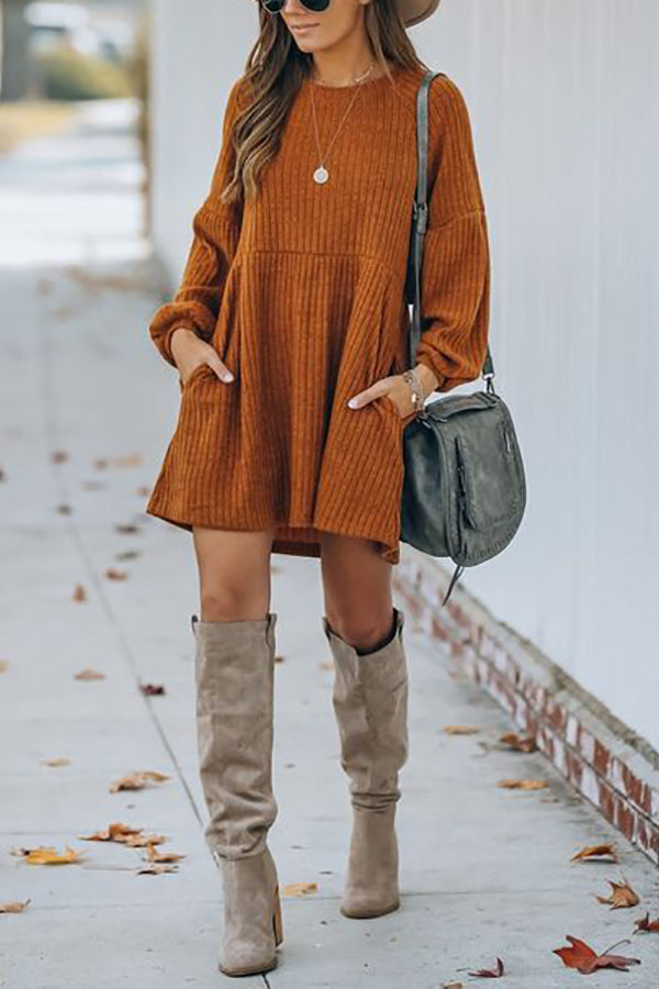 Pockets Long Sleeve Mini Dress - Fashionpara