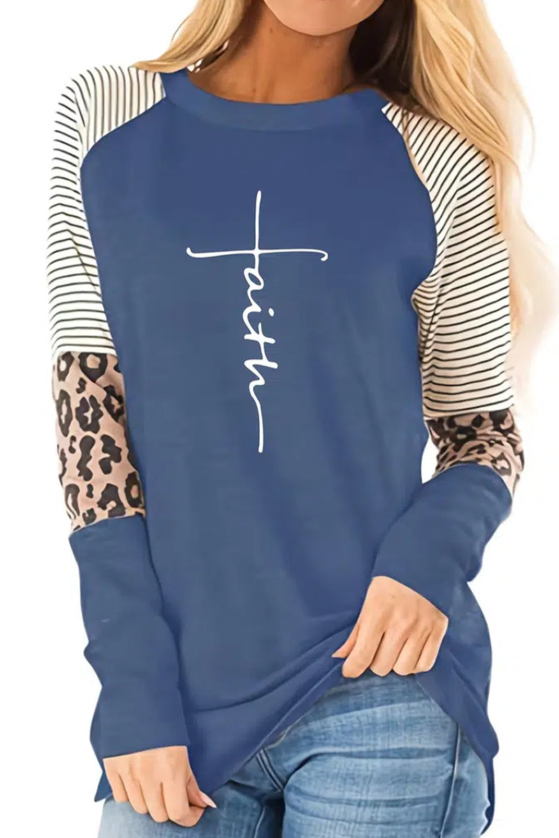Faith Letter Print Crew Neck T-Shirt - Fashionpara
