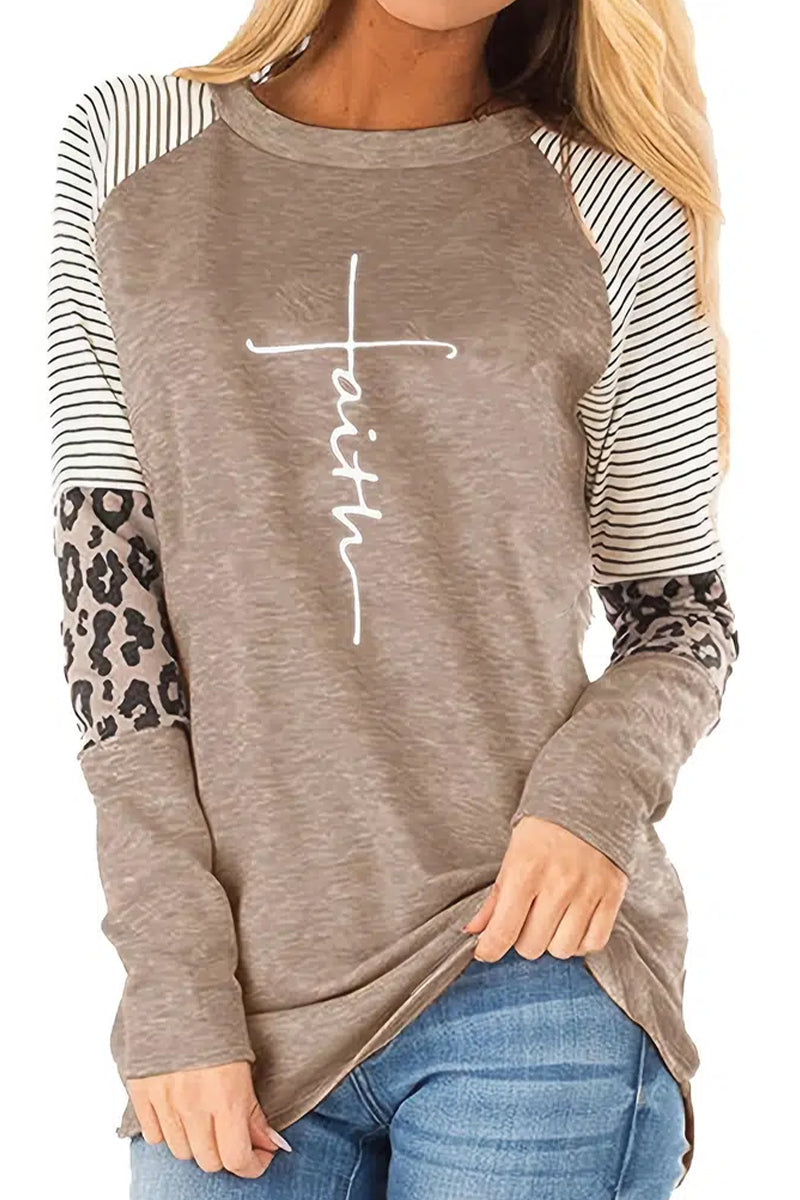 Faith Letter Print Crew Neck T-Shirt - Fashionpara