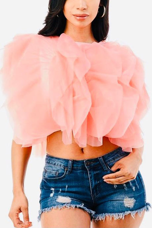 Ruffled Feathers Sleeveless Tulle Top - Fashionpara