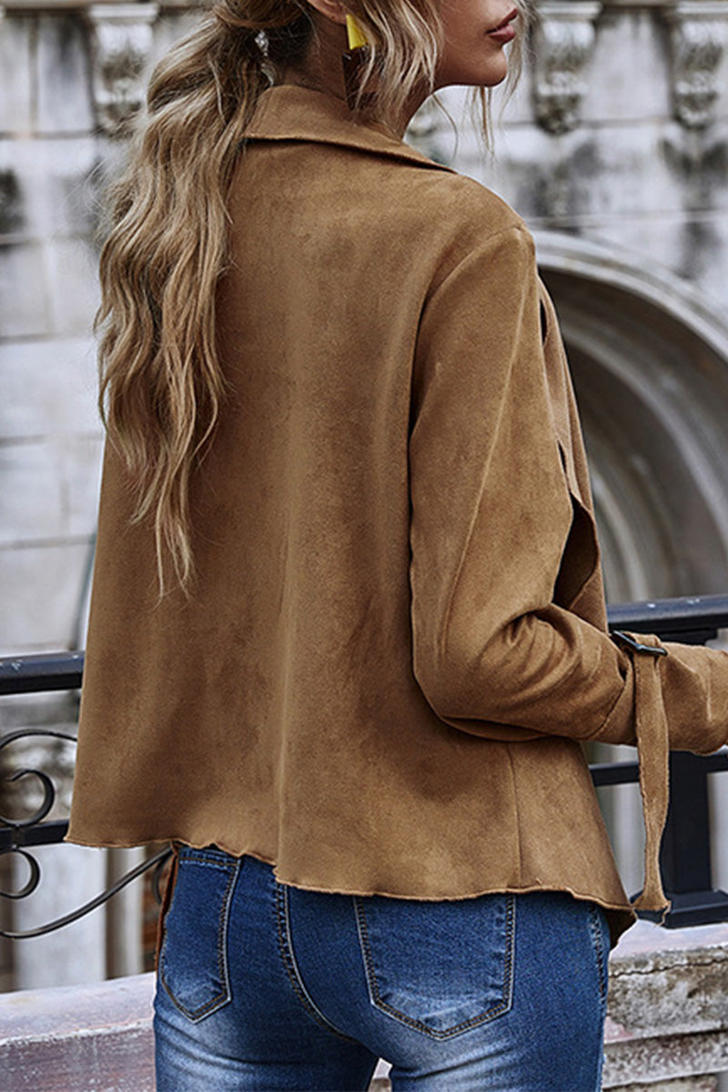 Asymmetrical Casual Khaki Loose Coat - Fashionpara