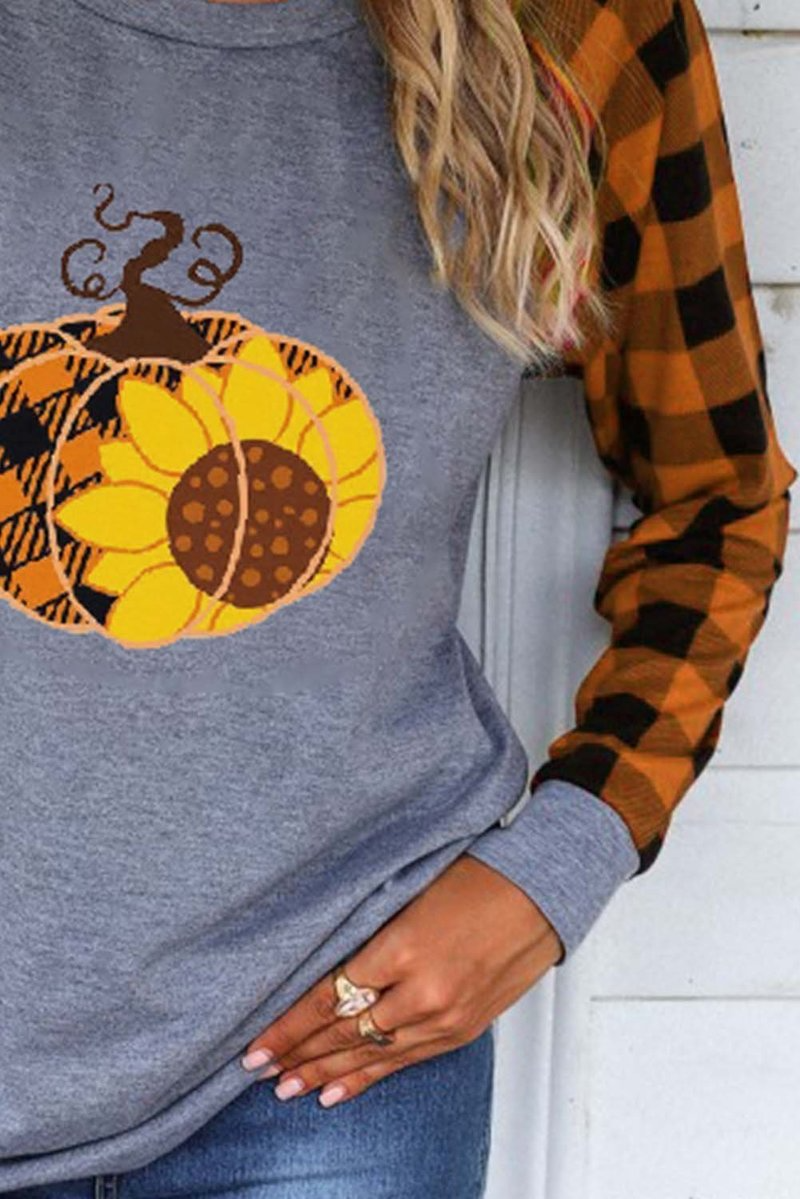 Women's T-shirts Plaid Pumpkin Print T-shirt - Fashionpara
