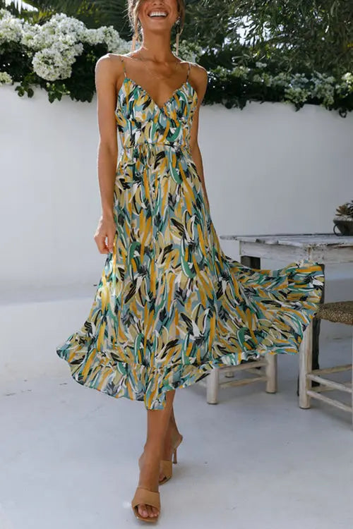 Floral Print Ruffle Hem Slip Dress - Fashionpara