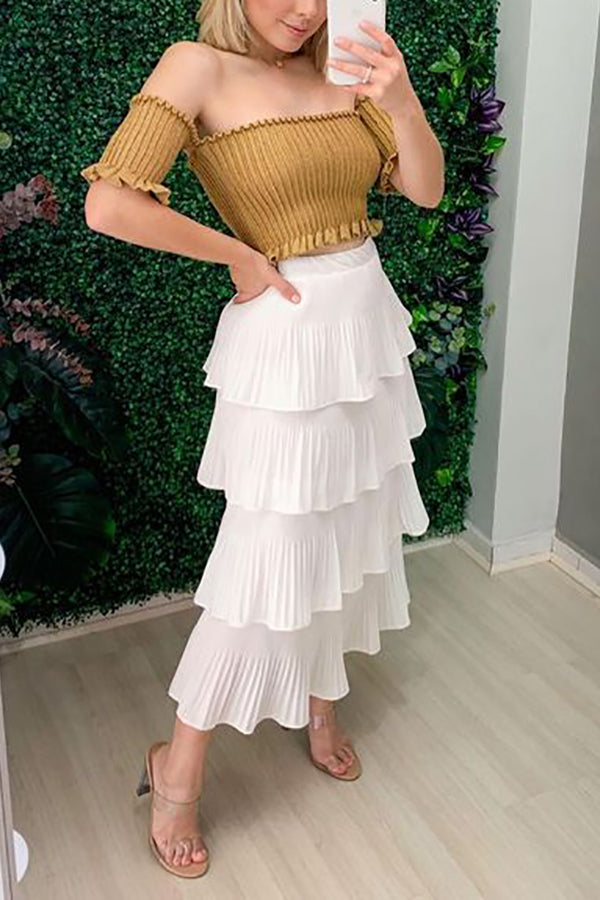 Pleated Tiered Midi Skirt - Fashionpara