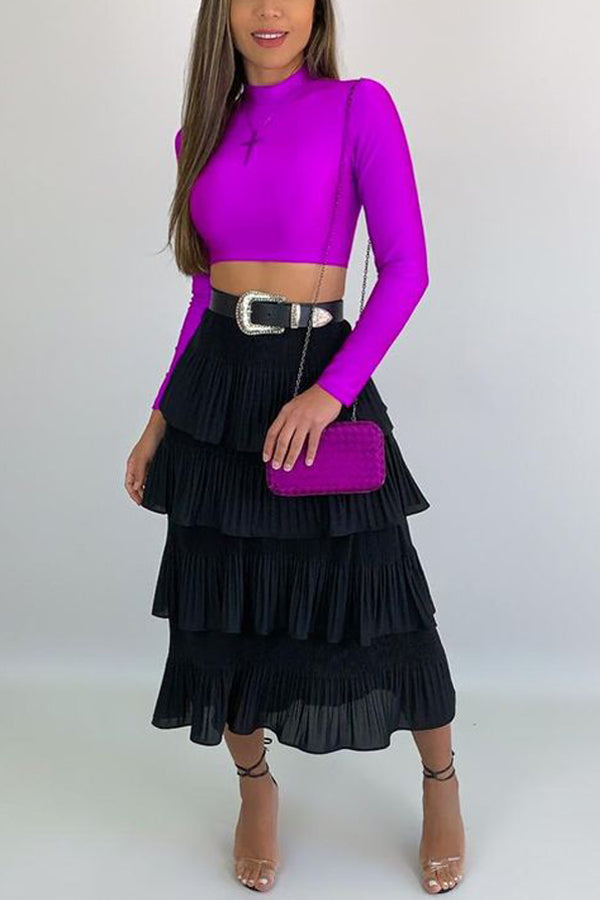 Pleated Tiered Midi Skirt - Fashionpara